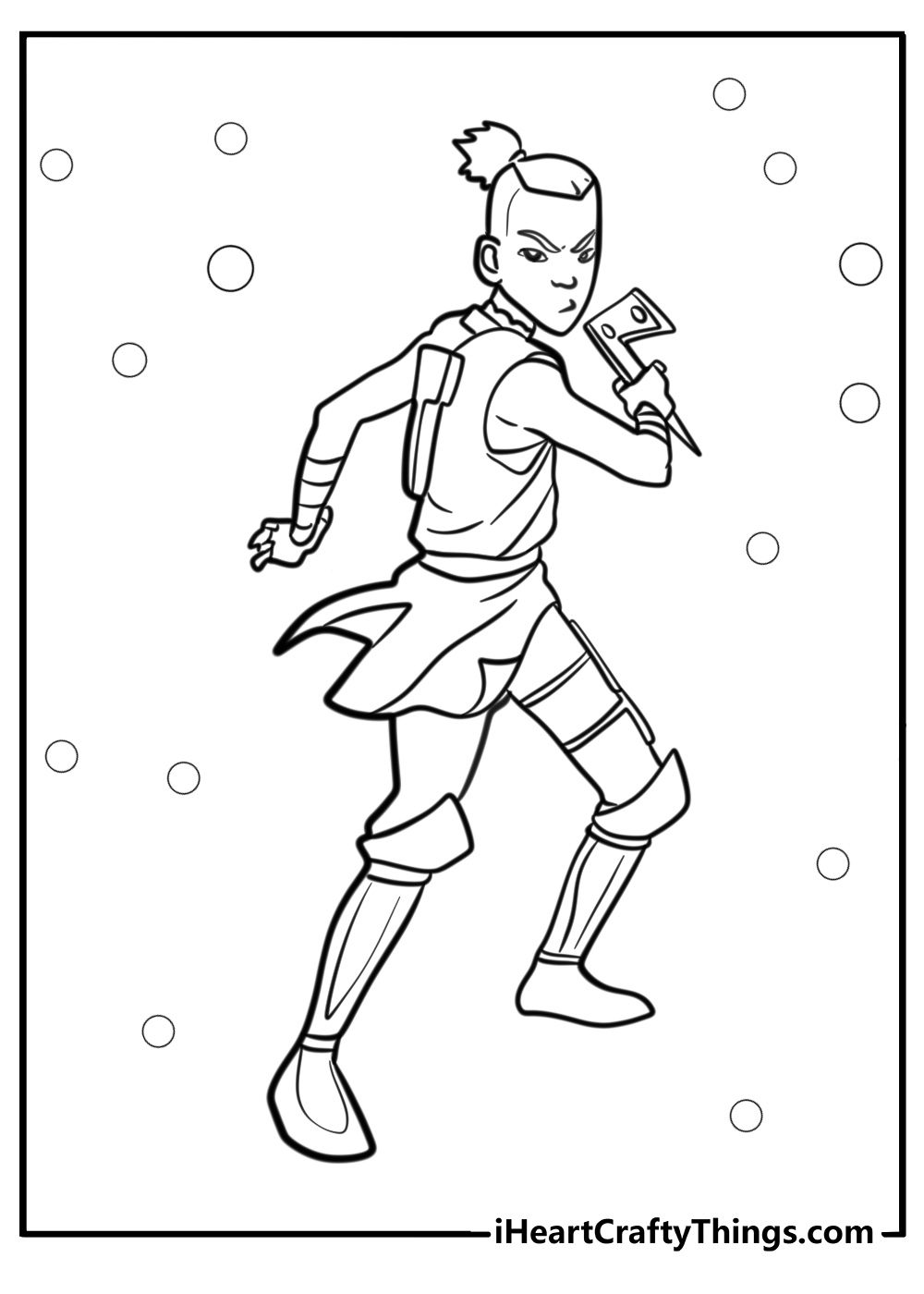 Sokka and his boomerang in battle printable coloring page