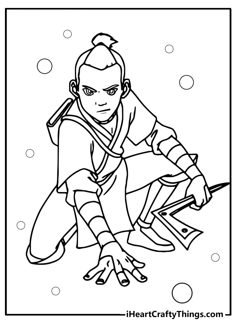 Sokka holding his boomerang fun avatar coloring sheet