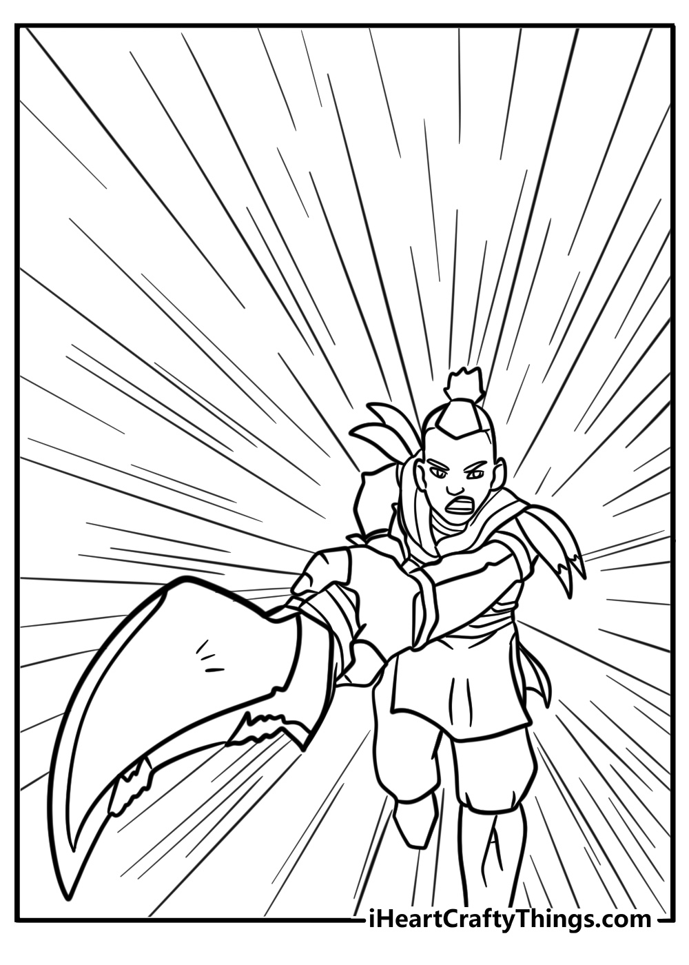 Sokka with his war club fun avatar coloring sheet