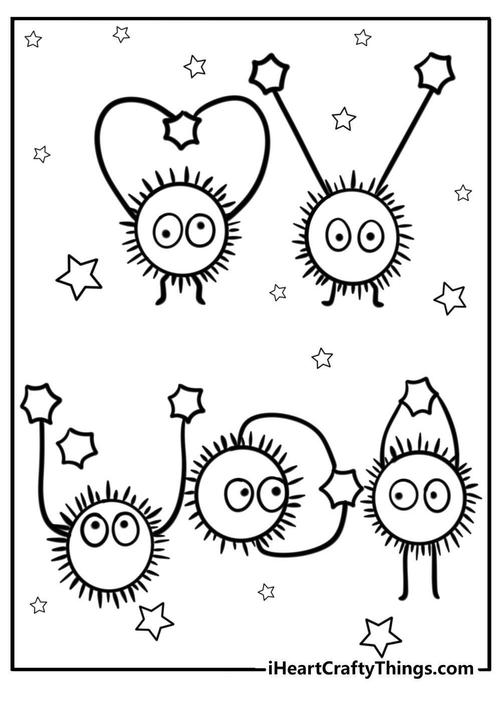 Soot sprites with candies fun ghibli coloring sheet