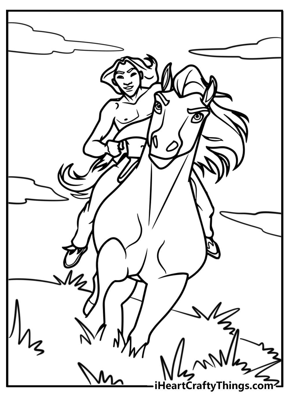 Spirit and little creek racing across the plains detailed coloring sheet