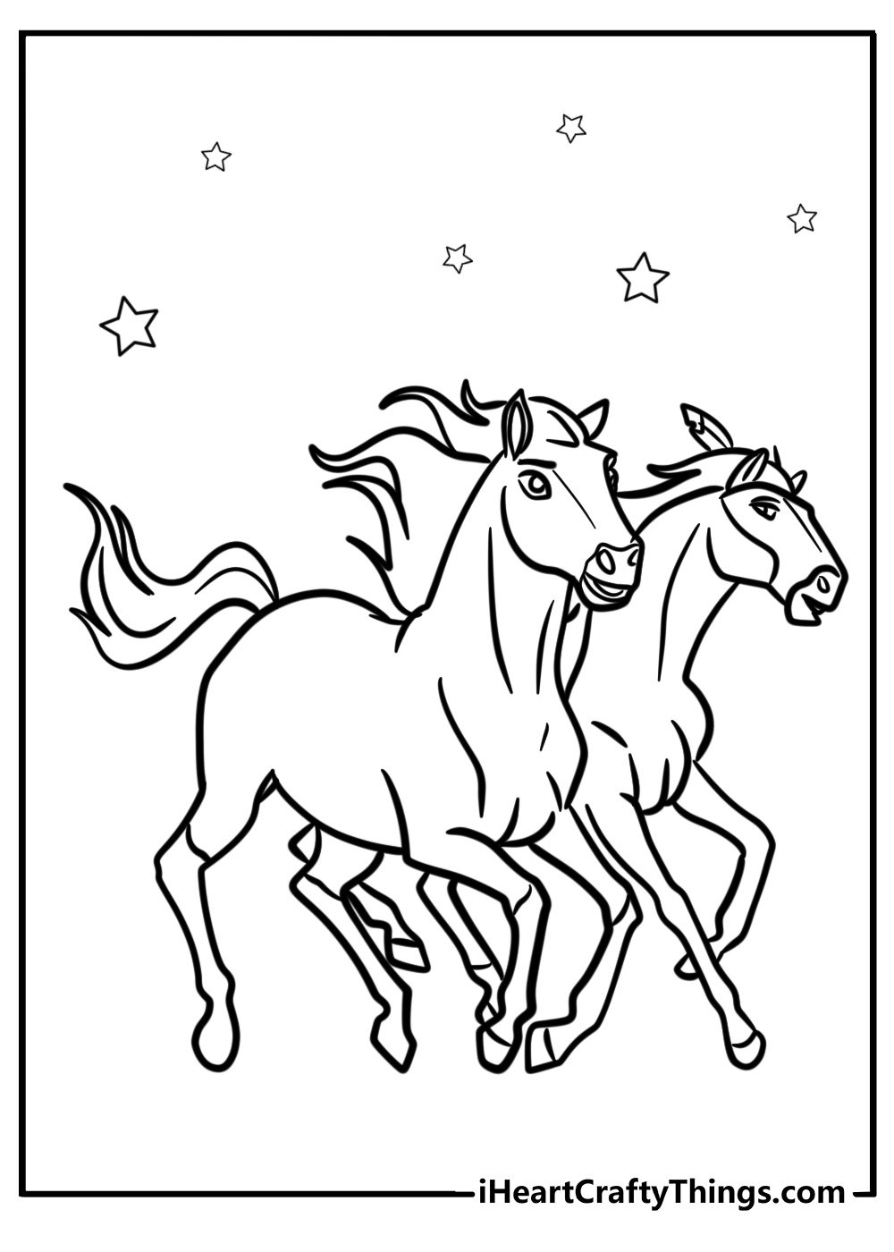 Spirit and rain running side by side detailed coloring sheet