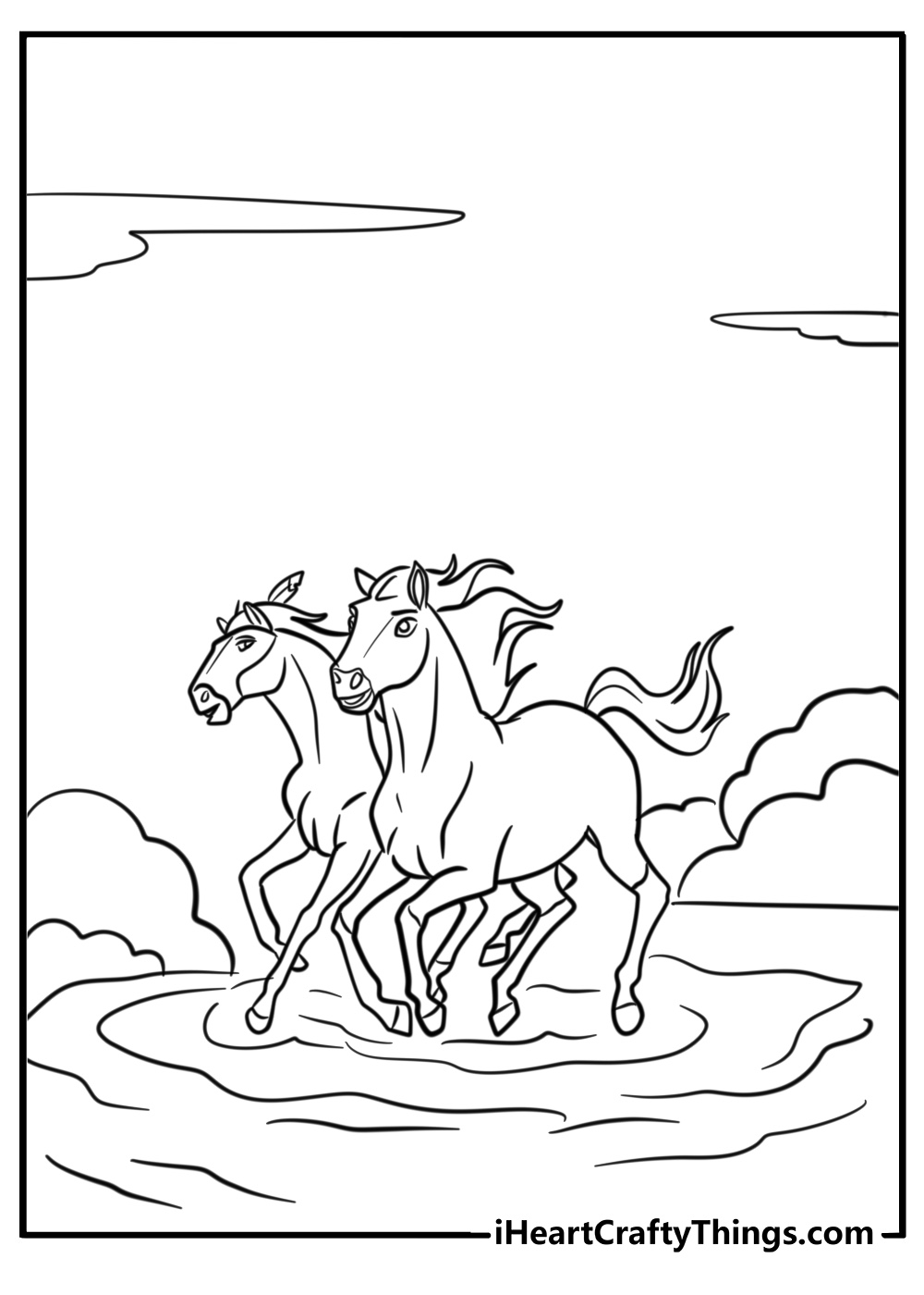 Spirit and rain running through the river free coloring page pdf