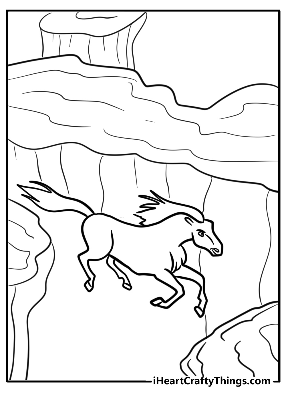 Spirit galloping through the mountains fun coloring sheet for kids