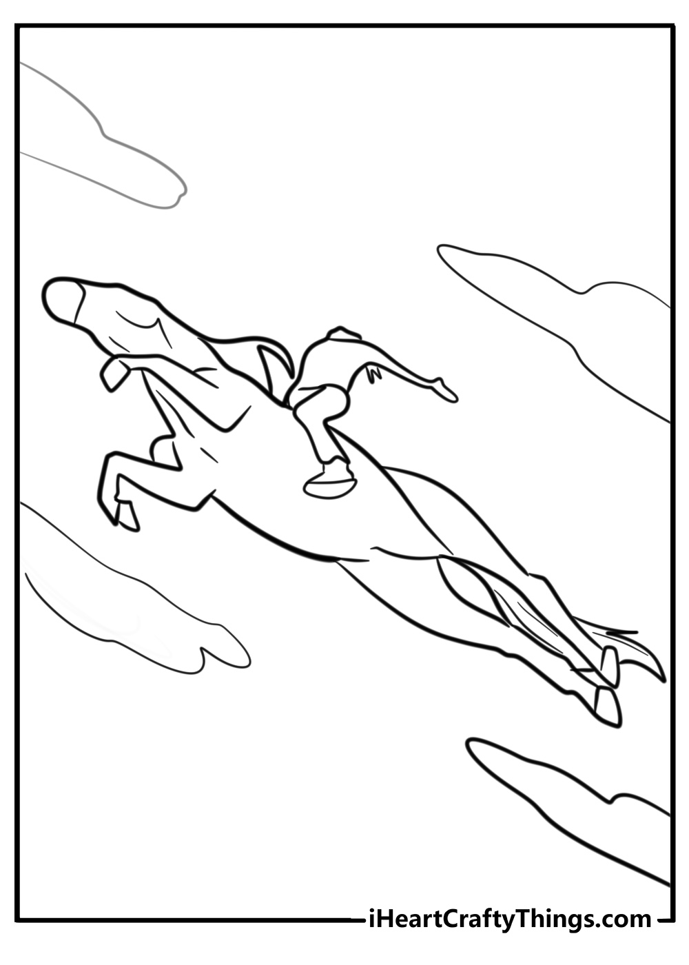 Spirit jumping over a fence fun coloring sheet