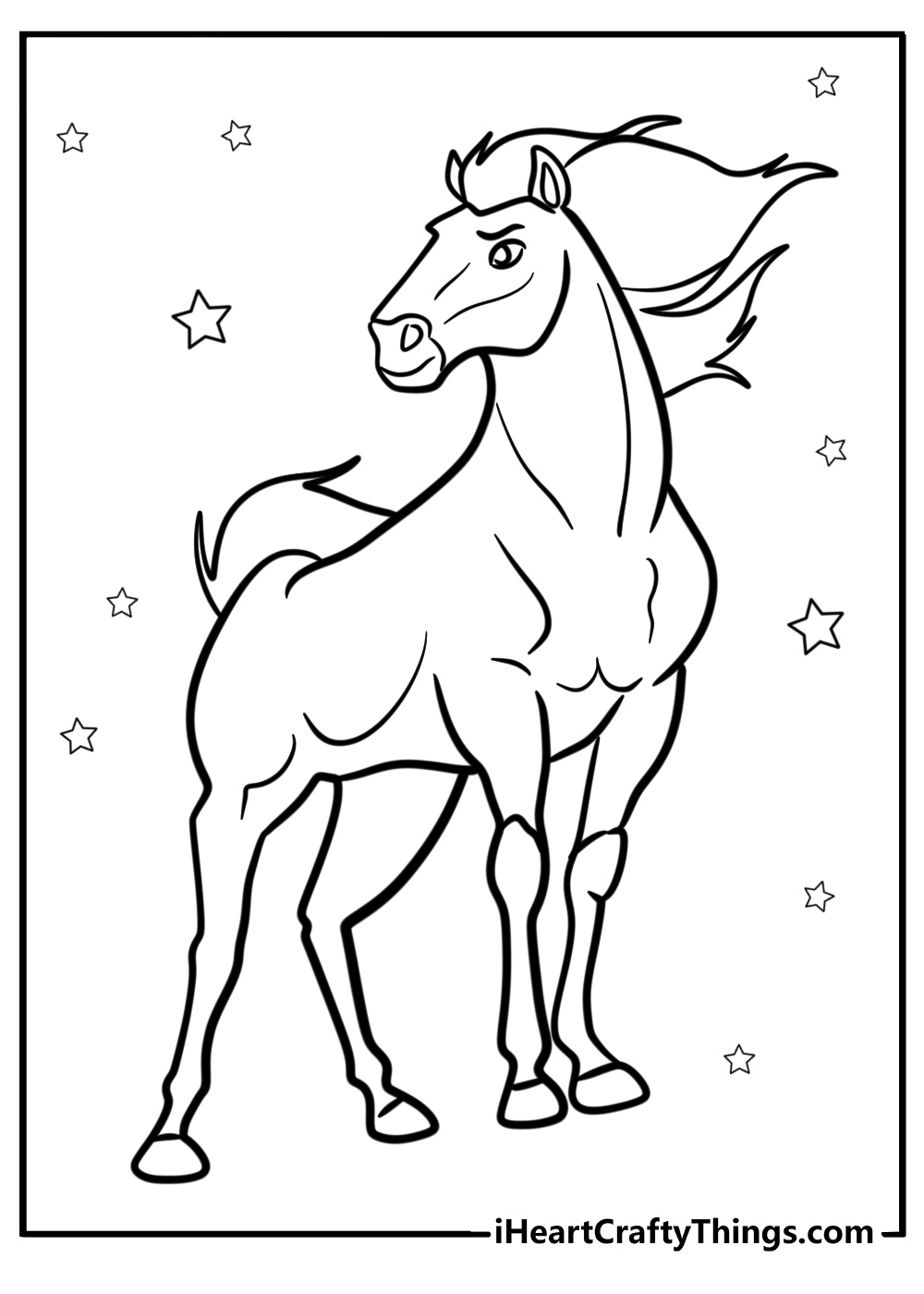 Spirit standing proudly in the open plains coloring page for kids