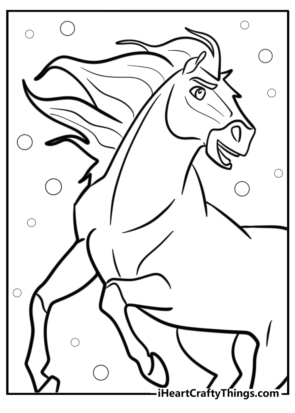 Spirit with his mane blowing in the breeze coloring page