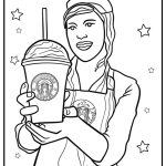 Starbucks barista holding a drink detailed coloring sheet