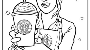 Starbucks barista holding a drink detailed coloring sheet