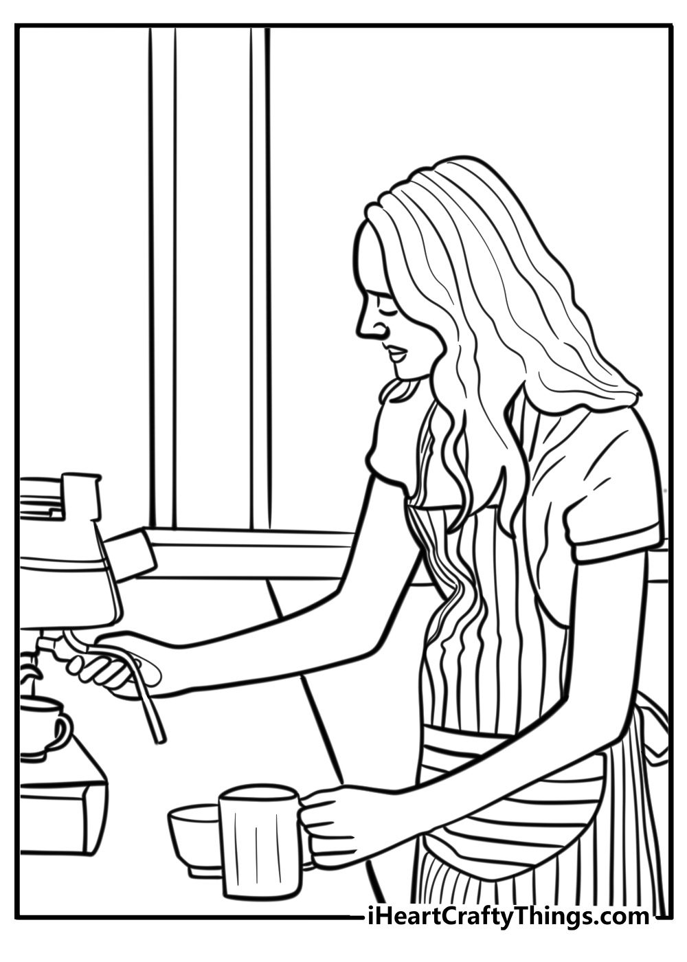 Starbucks barista making coffee fun coloring sheet