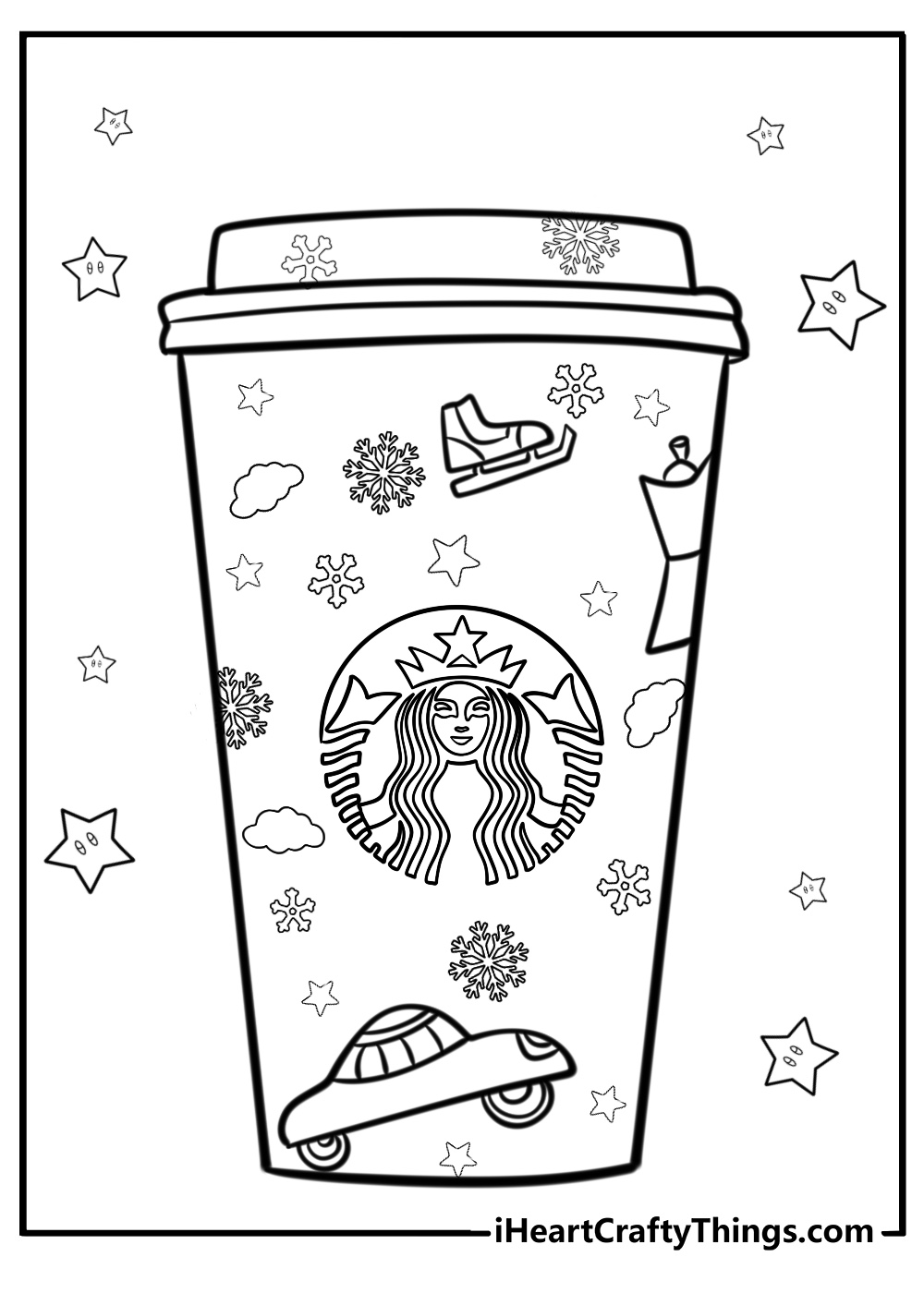 Starbucks cup with festive design detailed coloring sheet