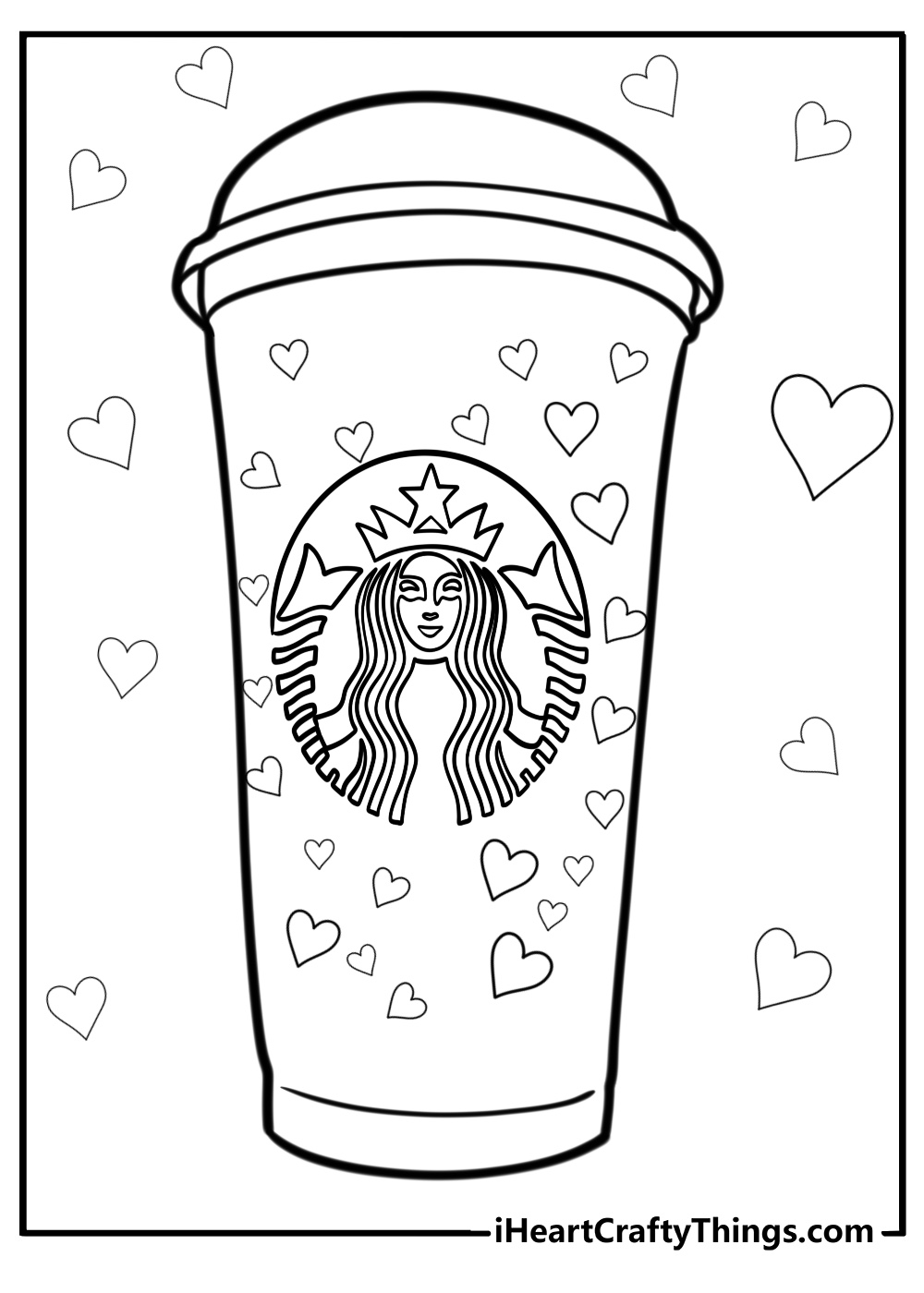 Starbucks cup with heart shapes printable coloring page