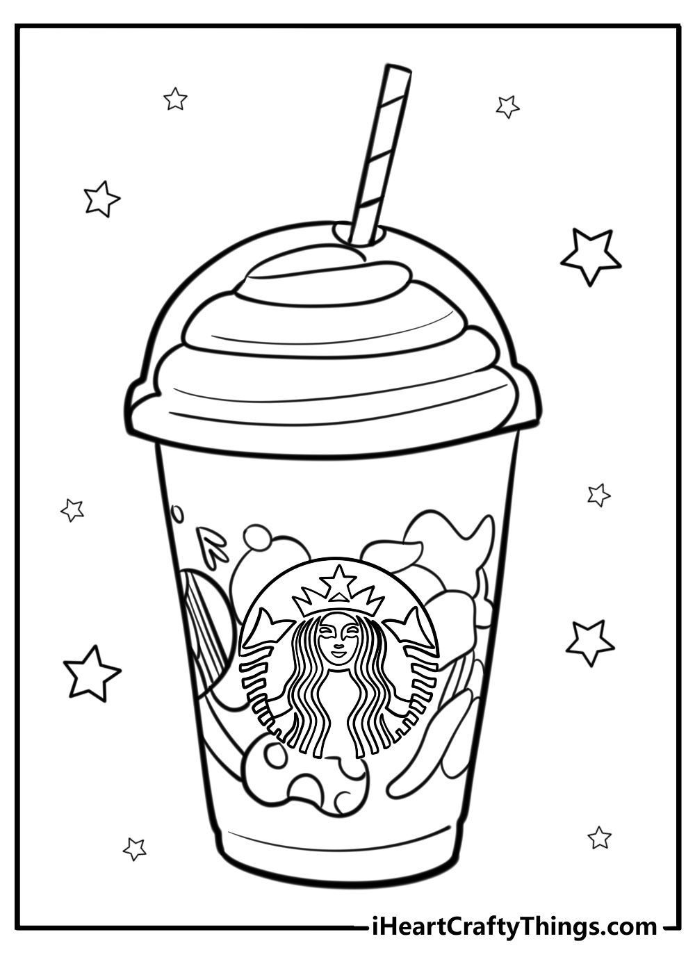 Starbucks frappuccino with a straw fun coloring sheet