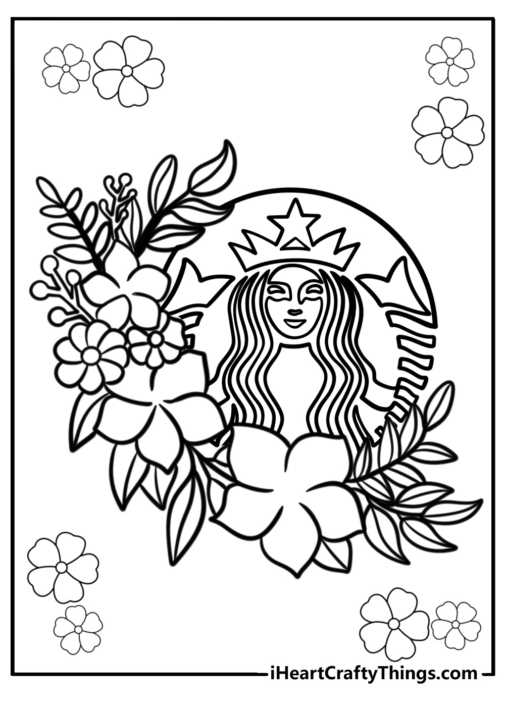 Starbucks logo with floral design detailed coloring sheet