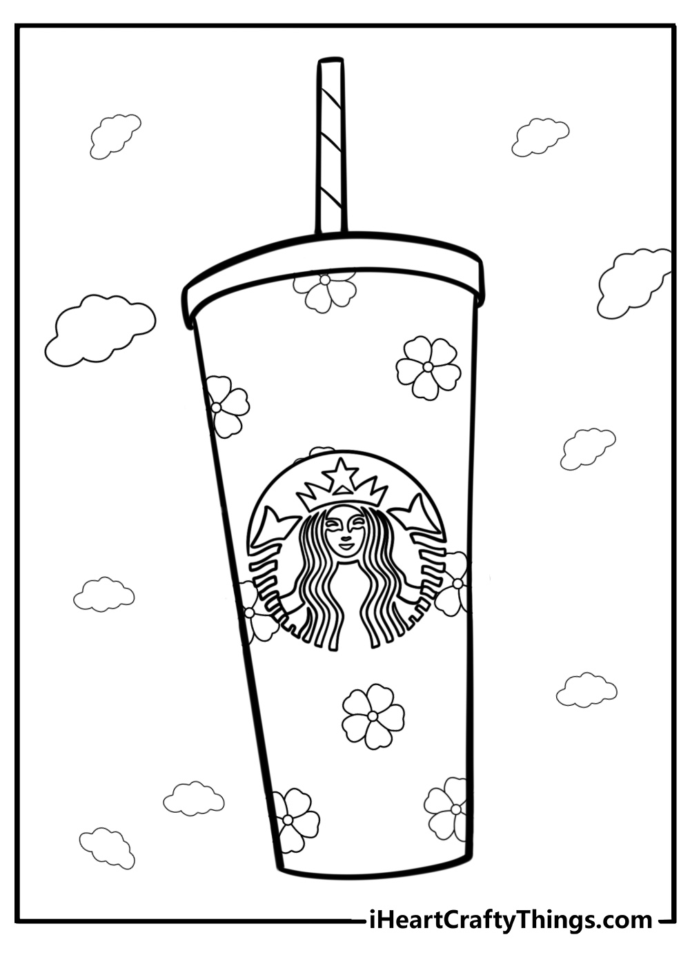 Starbucks tumbler with a cute design free coloring page pdf