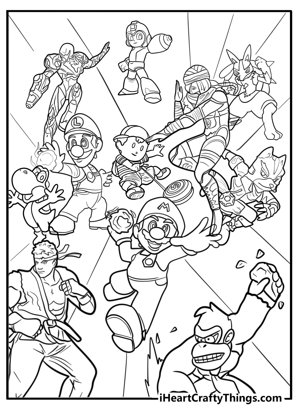 Super smash bros character lineup free printable coloring page