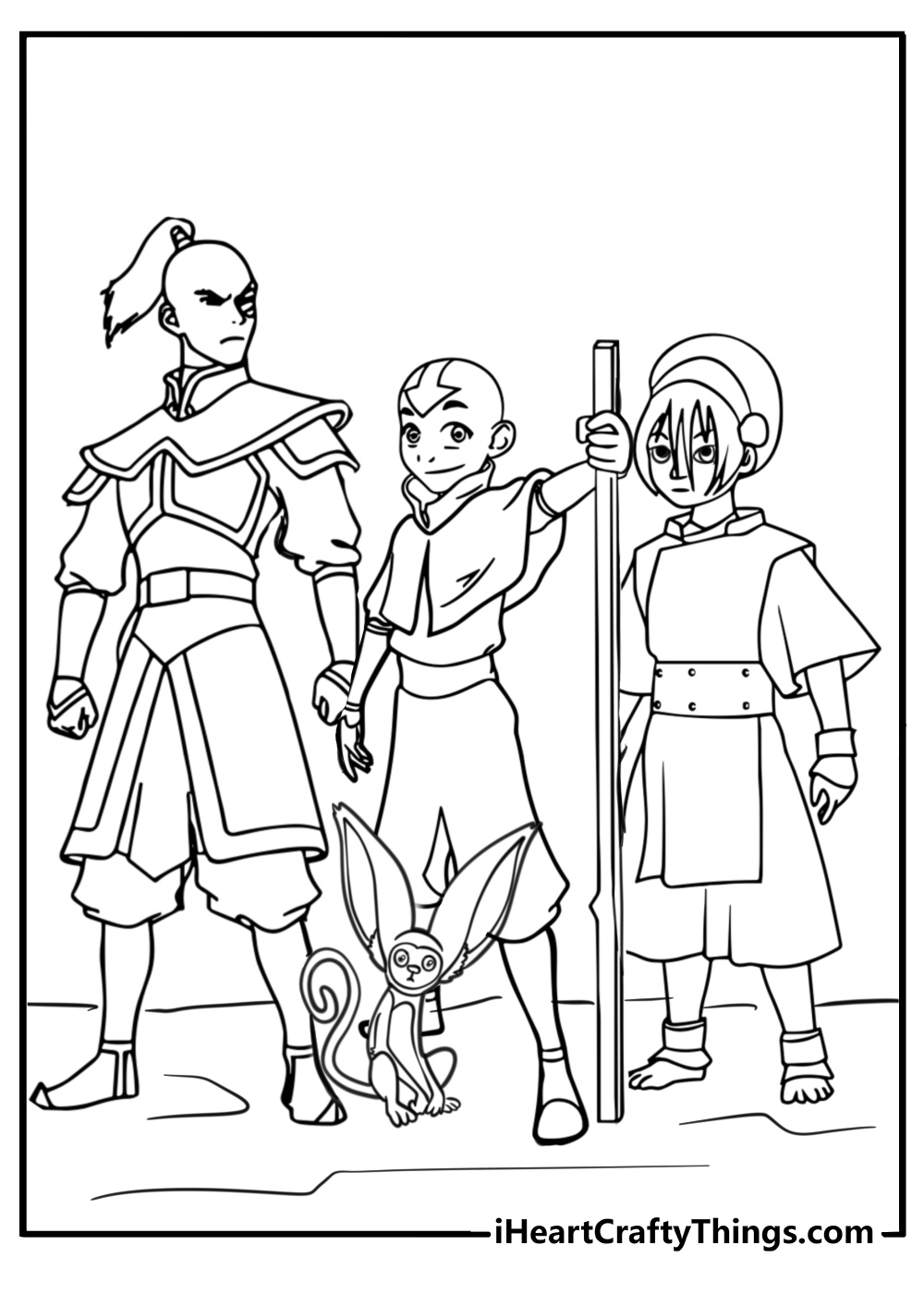 Team avatar together on their journey coloring page