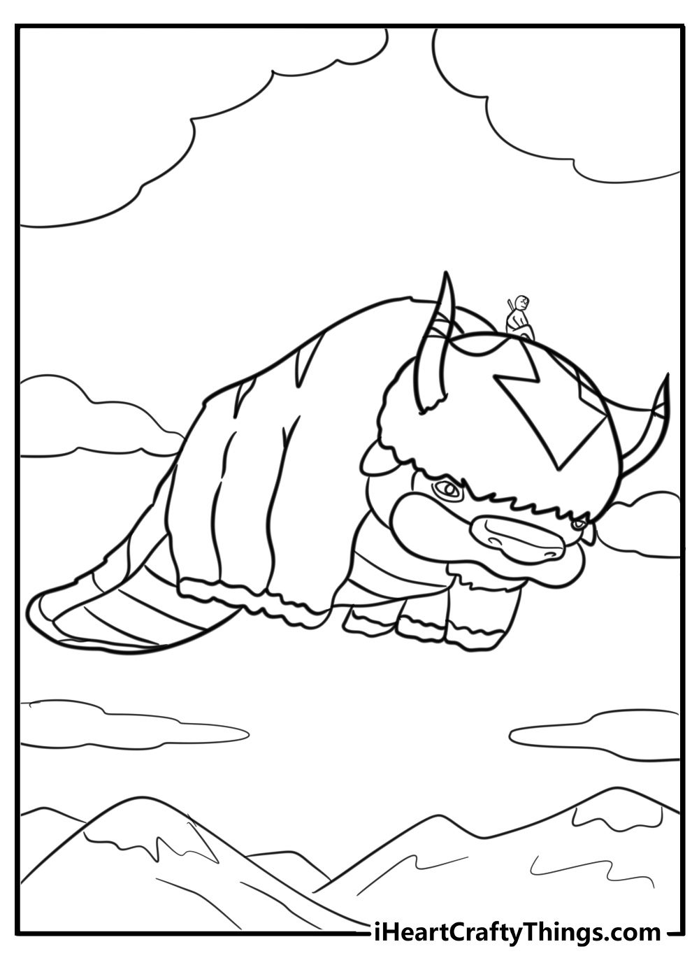 Team avatar traveling on appa fun coloring sheet