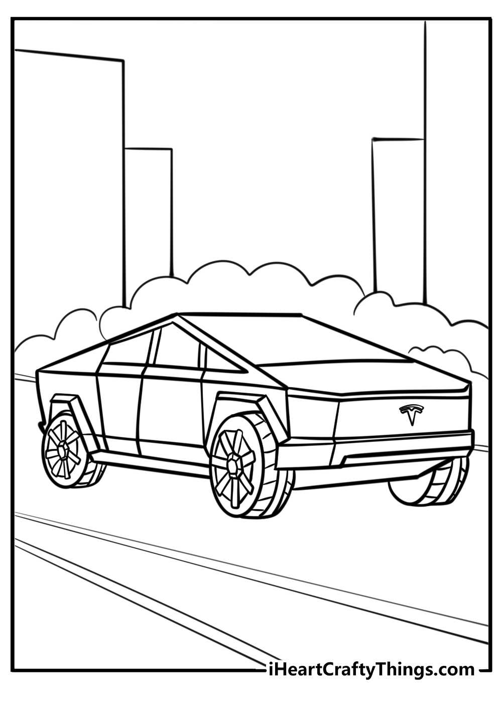 Tesla cybertruck in futuristic design free coloring page pdf