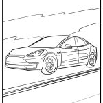 Tesla electric vehicle in motion coloring page for kids