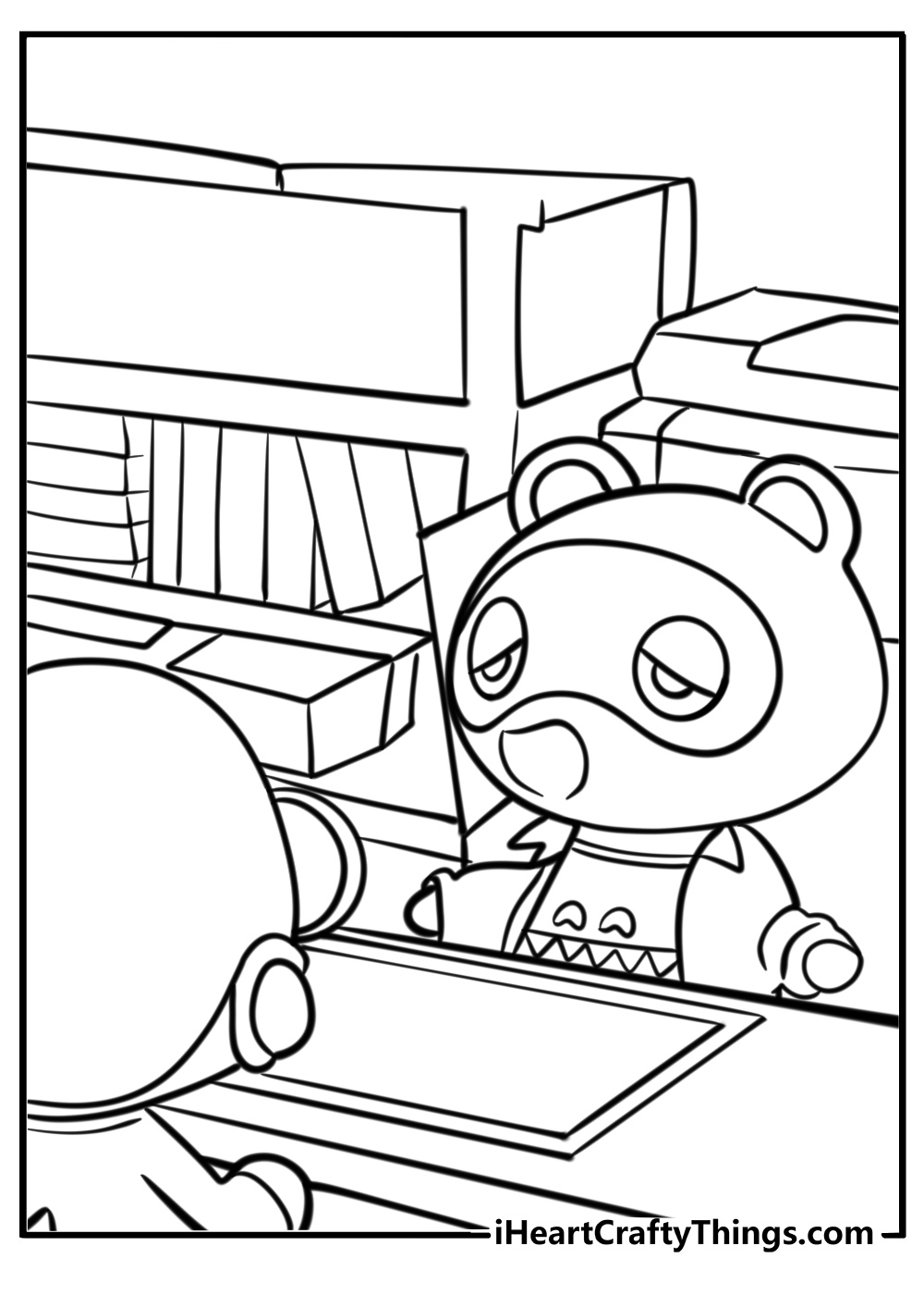 Tom nook in his office detailed coloring sheet