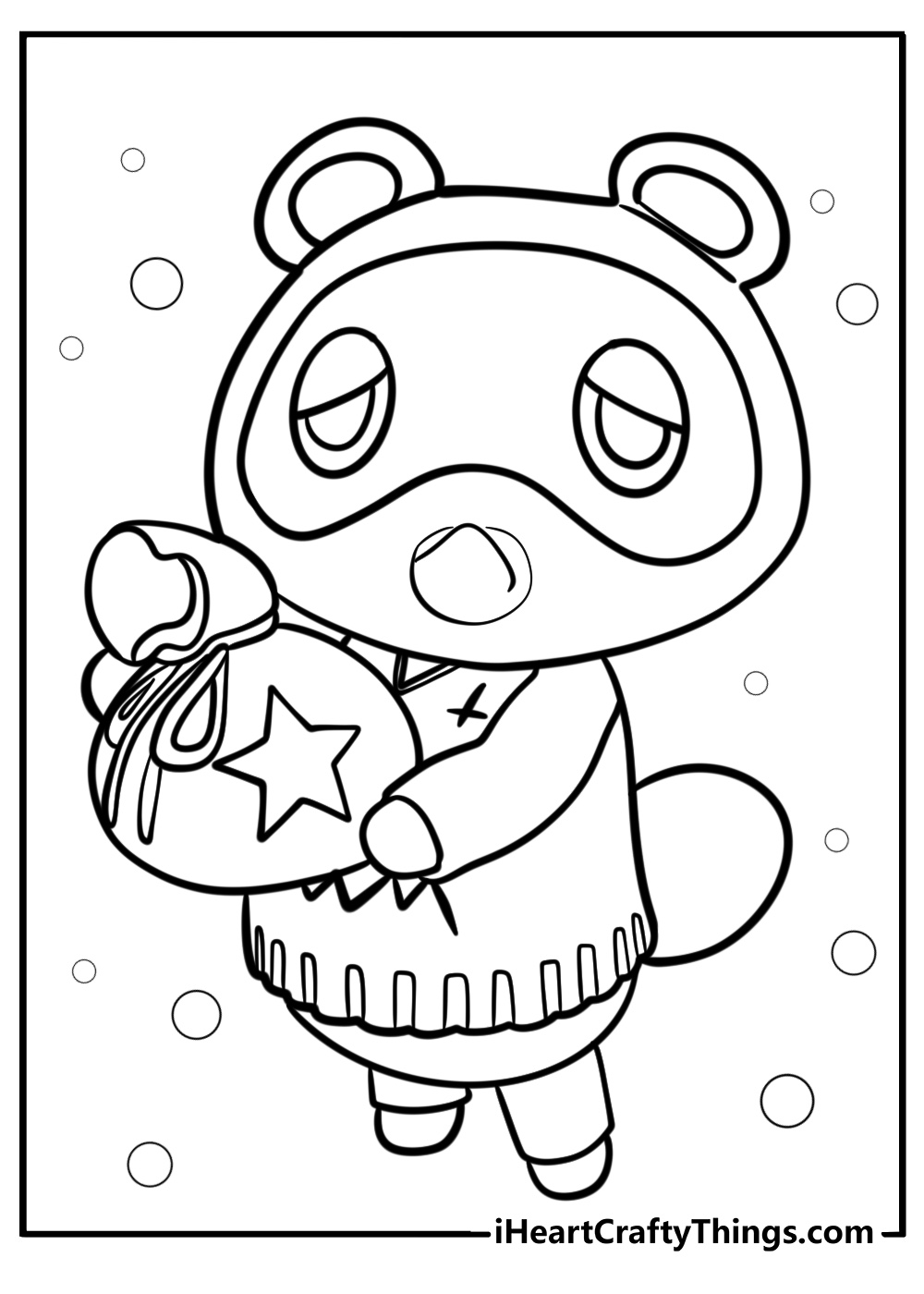 Tom nook with a bag of bells free printable coloring page