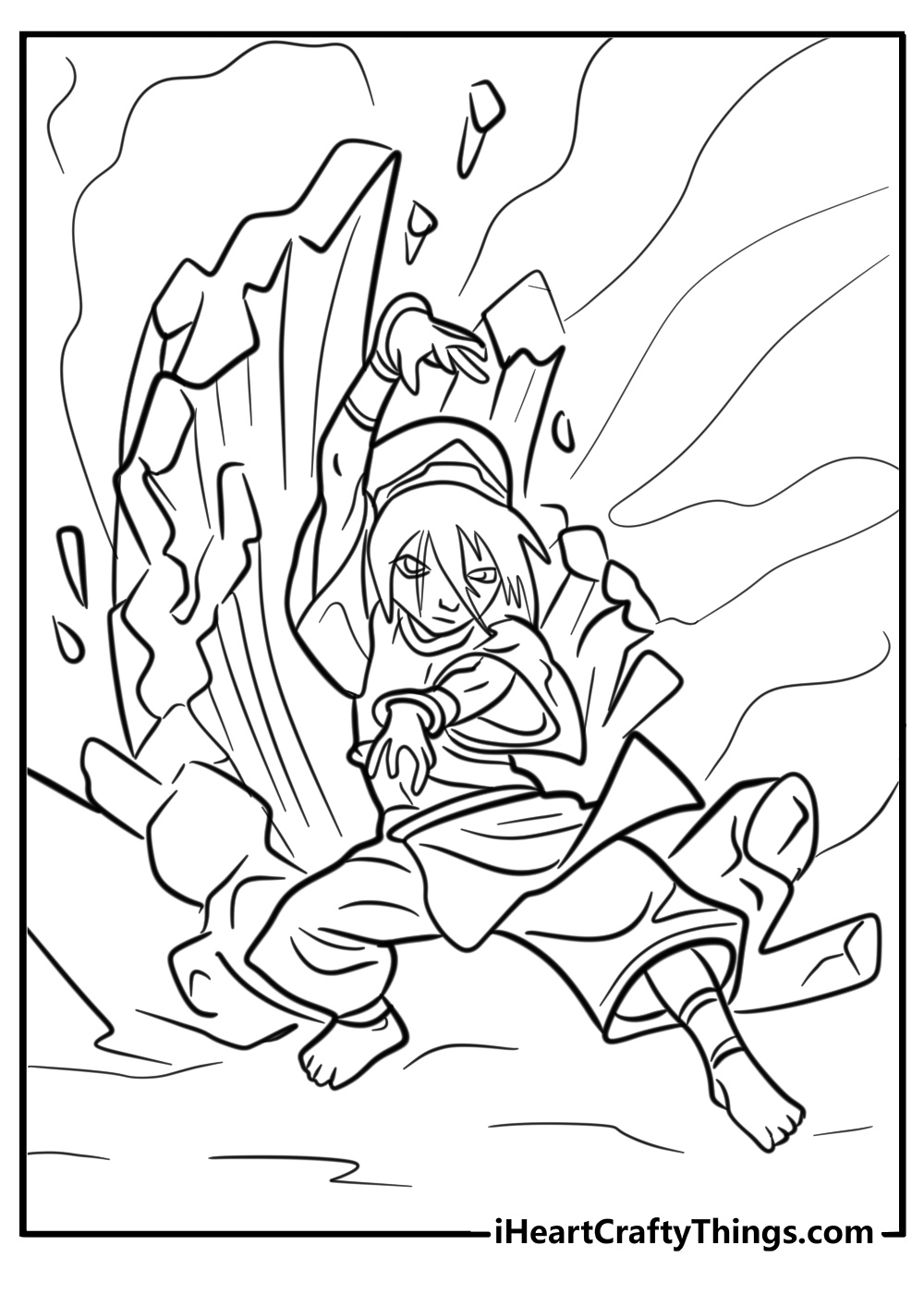 Toph throwing rocks with earthbending coloring page