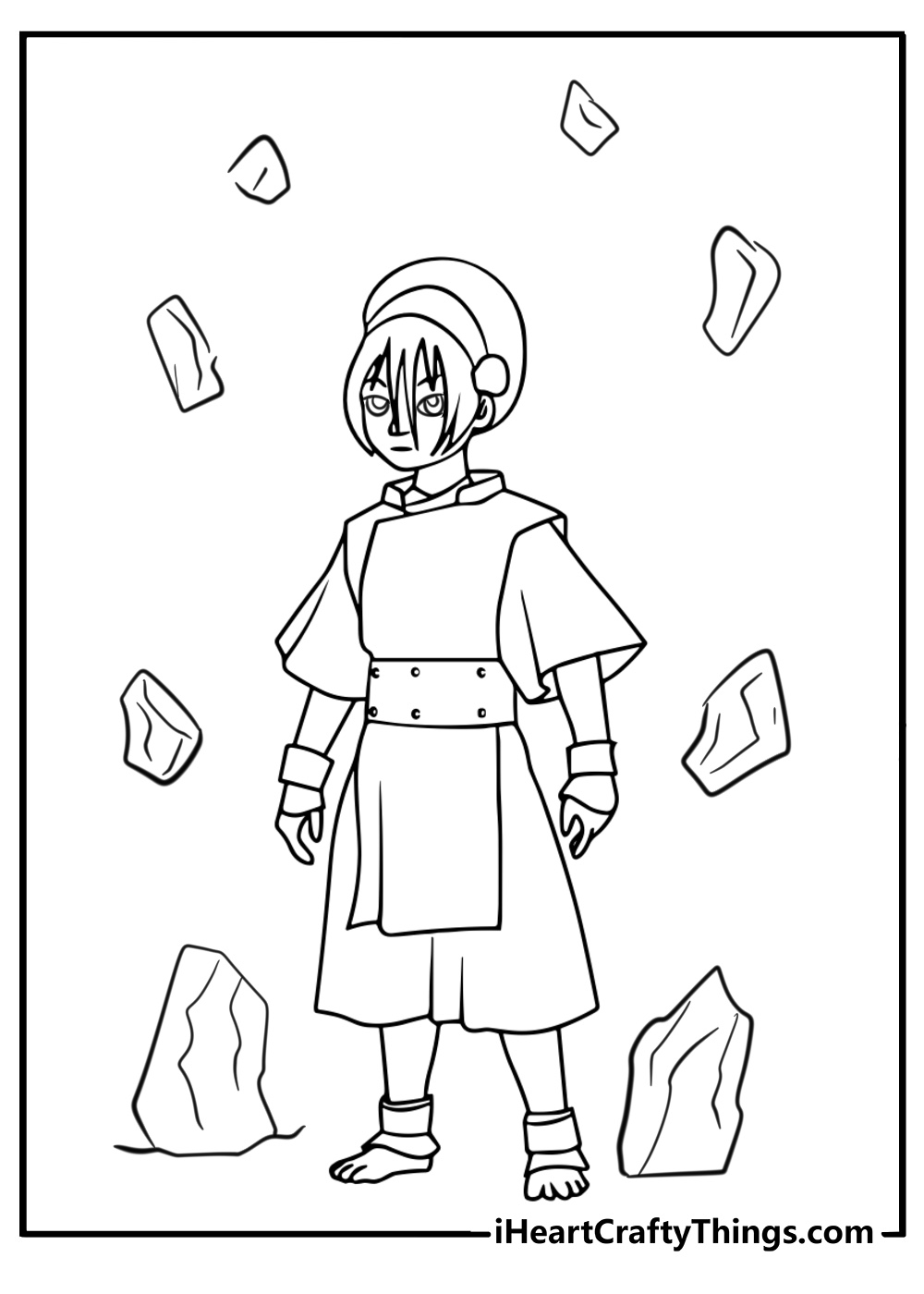 Toph with rocks around her detailed coloring sheet