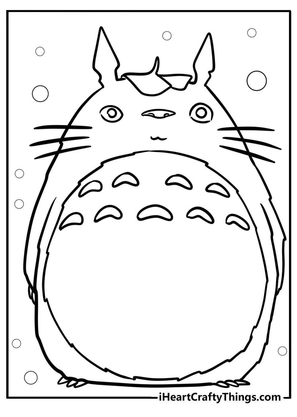 Totoro with his leaf hat detailed coloring page for kids