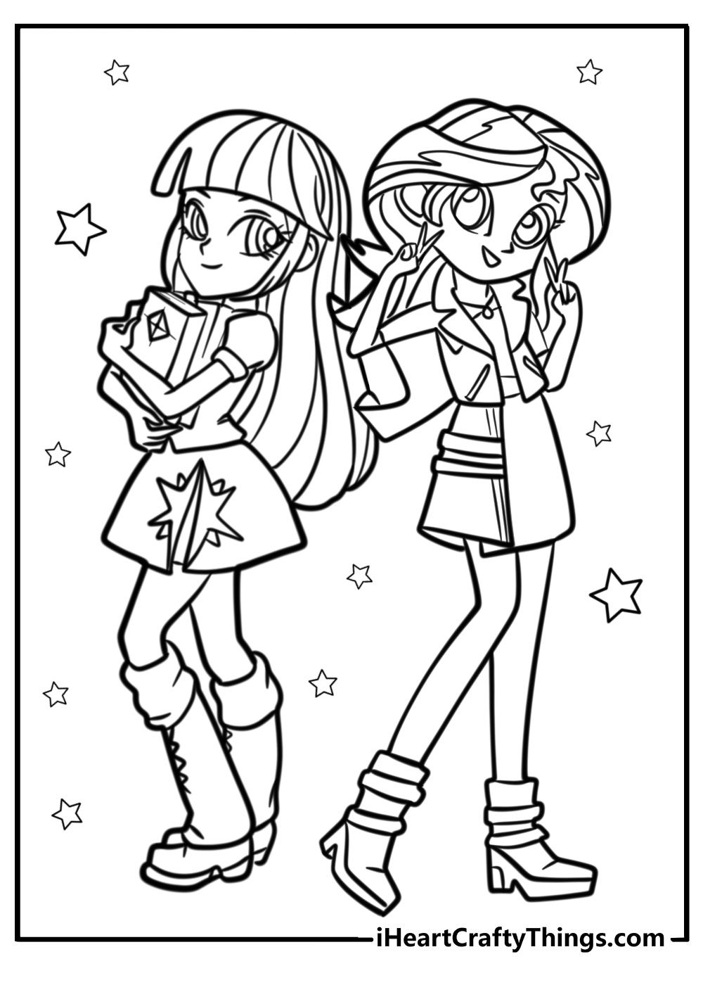 Twilight sparkle and sunset shimmer together printable coloring page