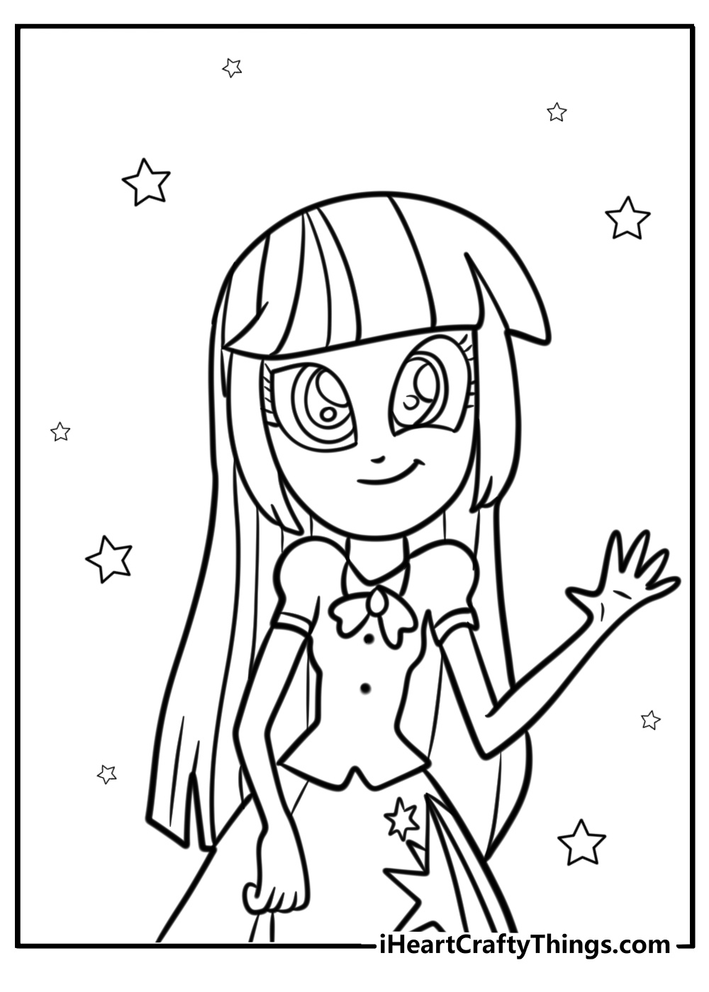 Twilight sparkle smiling in equestria girls coloring page for kids