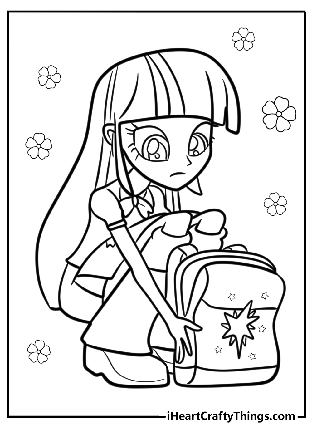 Twilight sparkle with her backpack free printable coloring page