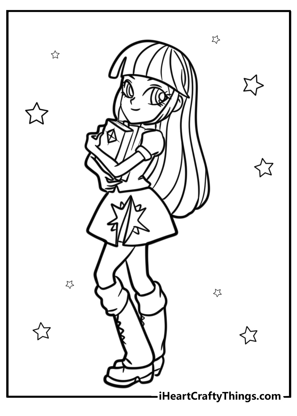 Twilight sparkle with her magical book free printable coloring page