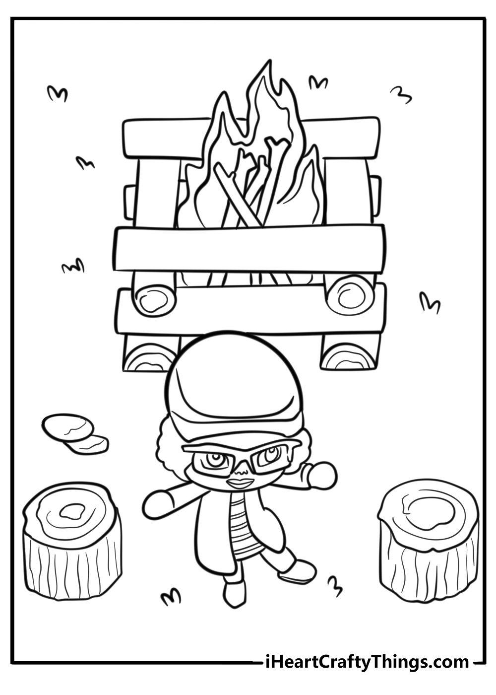 Villager building a campfire detailed coloring sheet