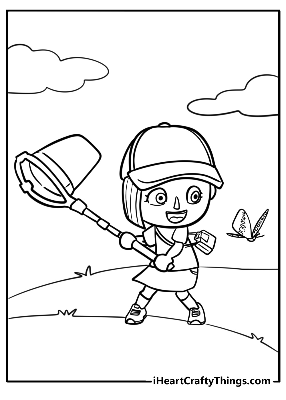 Villager catching a bug free coloring page pdf