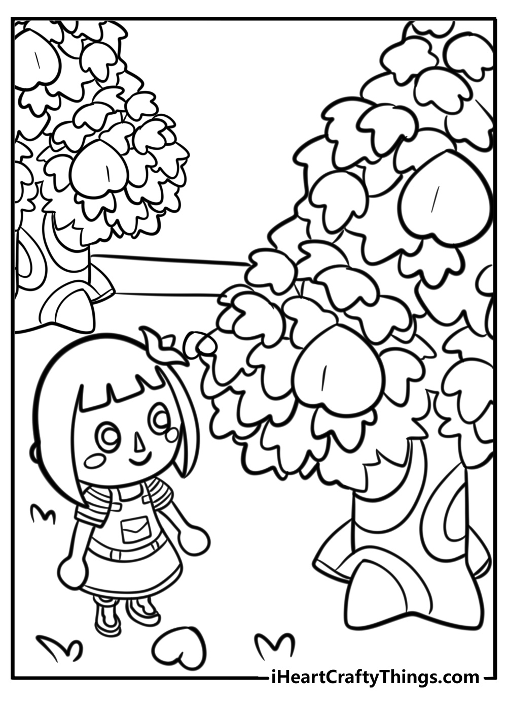 Villager collecting fruit from a tree detailed coloring sheet