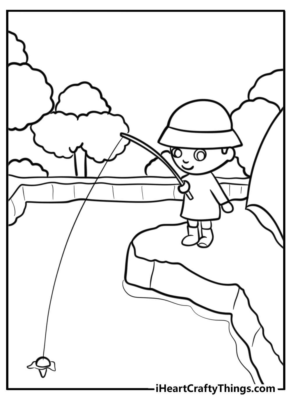 Villager on a fishing trip detailed coloring sheet