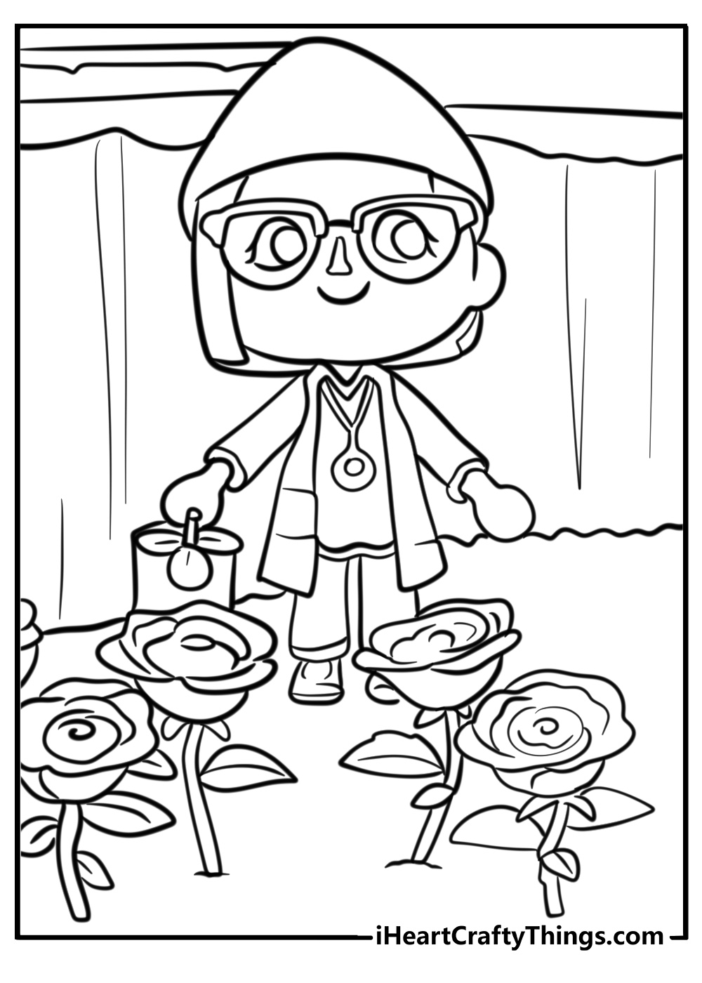 Villager planting flowers free printable coloring page