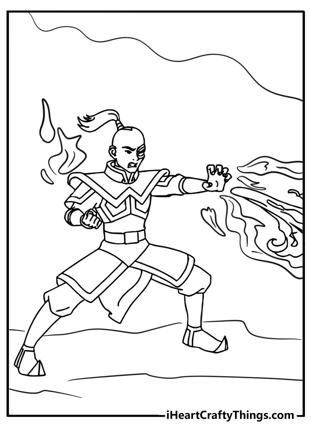 Zuko with firebending power coloring page for kids