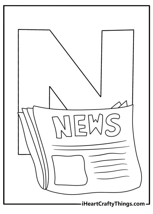 A newspaper rests beside uppercase N in this easy printable