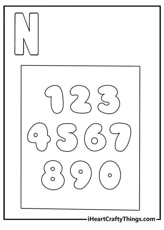 A number chart appears behind the letter N in this printable sheet