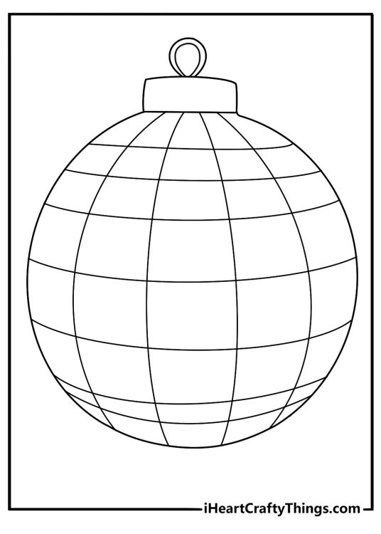Buffalo plaid check Christmas bauble printable coloring page with bold square pattern for beginners