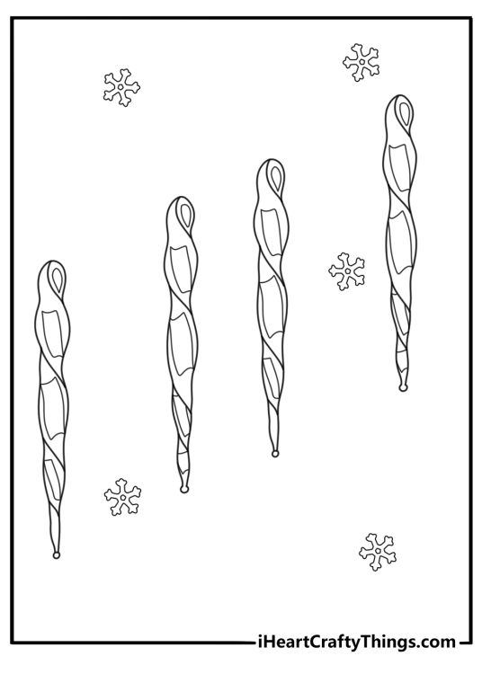 Christmas ornament coloring page showing glass icicle ornament long and thin with crystal facet lines easy printable pdf