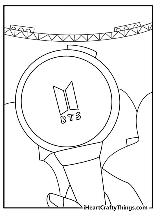 Detailed BTS printable for adults showing a concert arena full of light sticks