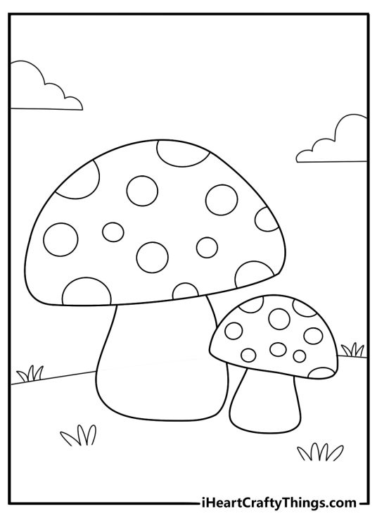 Easy mushroom outline with thick stem and rounded cap simple coloring page for preschoolers