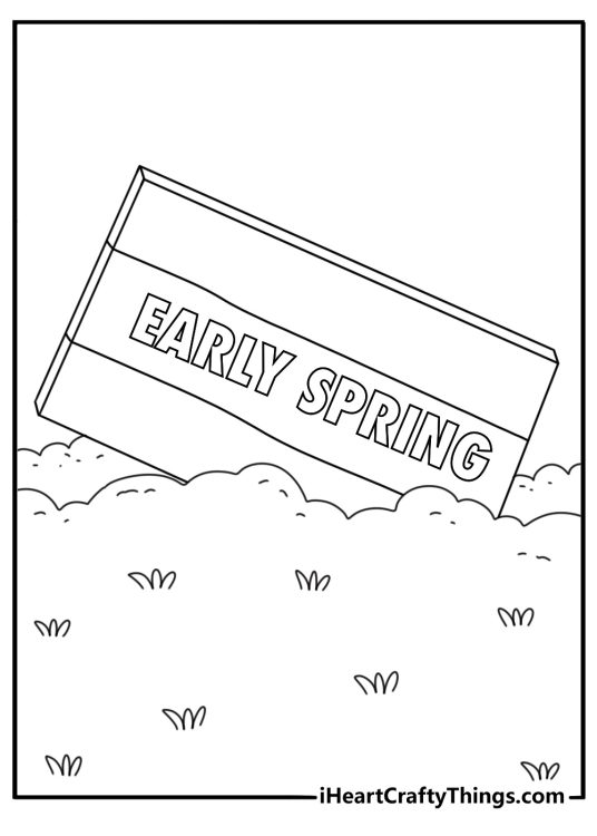 Free Groundhog Day printable showing a burrow sign with early spring words