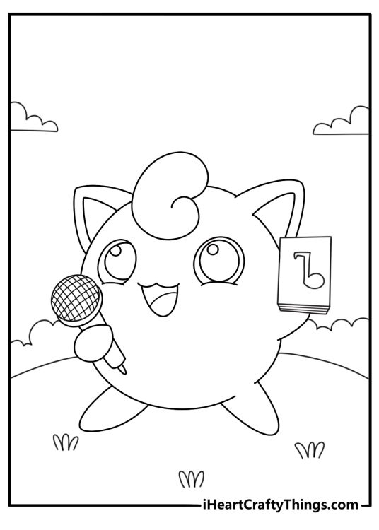 Free Jigglypuff printable of Jigglypuff holding a songbook
