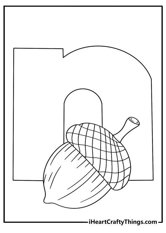 Free preschool coloring sheet with a nut beside lowercase n