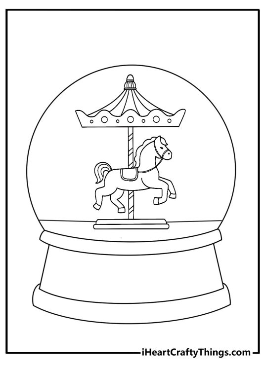 Free printable snow globe with carousel horse inside glass dome