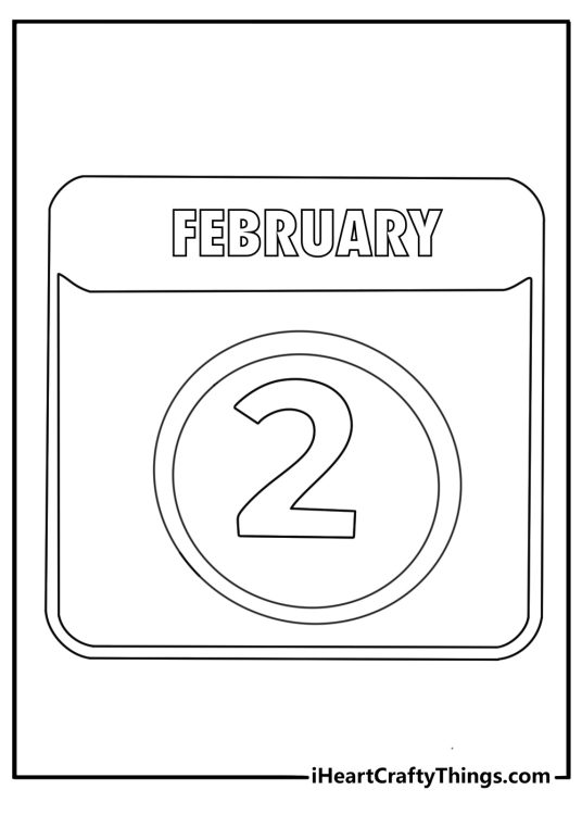 Groundhog Day coloring page featuring a calendar marked February 2